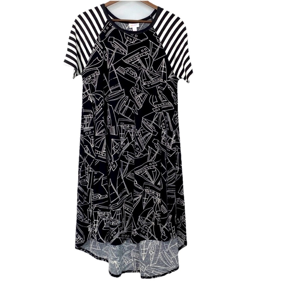 LuLaRoe Carly NAUTICAL Sailboat Cruise Black & White Stripes Dress XS‎ NWT!